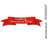 happy women's day red ribbon.... | Shutterstock .eps vector #592003547