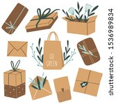 set of eco packages with green... | Shutterstock .eps vector #1536989834