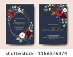 set of card with flower rose ... | Shutterstock .eps vector #1186376374