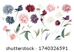 set flowers peonies  leaves.... | Shutterstock .eps vector #1740326591