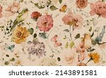 seamless floral watercolor... | Shutterstock . vector #2143891581