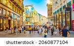 Small photo of Vienna, Austria - 10 September, 2021: Panoramic view of central Carinthian Street (Karntner strasse) in Vienna old town, Austria