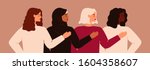 four young strong women or... | Shutterstock .eps vector #1604358607