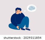 sad man sits on the floor with... | Shutterstock .eps vector #2029311854