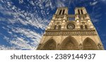 Small photo of Notre Dame de Paris (against the background of sky with clouds), also known as Notre Dame Cathedral or simply Notre Dame, is a Gothic, Roman Catholic cathedral of Paris, France