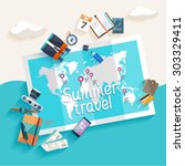 summer travel. flat design. | Shutterstock .eps vector #303329411
