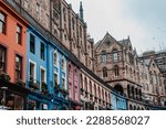 Colorful shop fronts on the famous Victoria Street in Edinburgh's Old Town