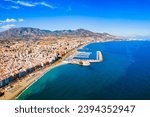 Small photo of Fuengirola city beach and marina aerial panoramic view. Fuengirola is a city on the Costa del Sol in the province of Malaga in the Andalusia, Spain.