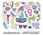 girl power concept in doodle... | Shutterstock . vector #1907322367