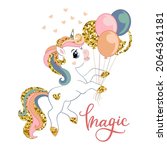 cute cartoon unicorn with... | Shutterstock .eps vector #2064361181