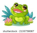 Cute Sitting Frog Character...