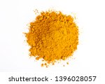 Dry turmeric powder(curcuma longa linn)  isolated on white background. Top view
