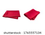 Red cotton napkin isolated on white background.