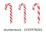 Christmas candy canes. Christmas stick. Traditional xmas candy with red, green and white stripes. Santa caramel cane with striped pattern. Vector illustration isolated on white background.