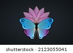 lotus flower and butterfly logo ... | Shutterstock .eps vector #2123055041
