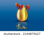 realistic golden egg with... | Shutterstock .eps vector #2144875627