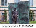 Small photo of KYIV, UKRAINE - JANUARY 06, 2014: Sculpture of the famous Belarusian writer Uladzimir Karatkievich. In 1949-1954 he studied at the Faculty of Philology of Taras Shevchenko National University of Kyiv.