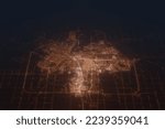 Aerial shot on Winnipeg (Canada) at night, view from west. Imitation of satellite view on modern city with street lights and glow effect. 3d render, high resolution