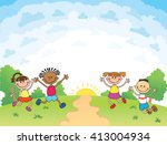 children are jumping on the... | Shutterstock .eps vector #413004934