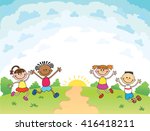 children are jumping on the... | Shutterstock . vector #416418211