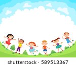 children are jumping on the... | Shutterstock .eps vector #589513367