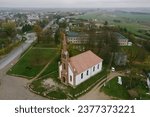 Small photo of Aerial view of Evangelical Lutheran Church in Kretingale, small town in in Klaipeda County, in northwestern Lithuania. Historic region of Lithuania Minor.