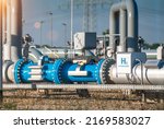 Small photo of Hydrogen renewable energy production pipeline - hydrogen gas for clean electricity solar and windturbine facility.