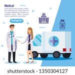 woman and man doctors with... | Shutterstock .eps vector #1350304127