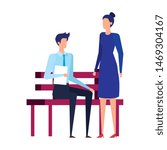 elegant business couple seated... | Shutterstock .eps vector #1469304167