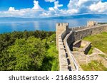 Small photo of Old fortress ruins of tzar Samuel in Ohrid in a beautiful summer day, Republic of Macedonia