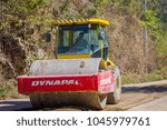 Small photo of CHIANG RAI, THAILAND - FEBRUARY 01, 2018: Outdoor view of compaction machinery for rail road construction in Chiang Mai, Thailand, working on a road construction site to smooth the ground