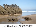Rock Formation and Beach at Odeceixe; Algarve; Portugal