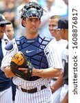 Small photo of BRONX, NY - JUN 26: Former New York Yankees catcher Jorge Posada during The New York Yankees 65th Old Timers Day game on June 26, 2011 at Yankee Stadium.