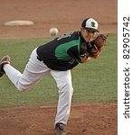 Small photo of MONCTON, CANADA - AUGUST 14: Nathan Haroldson pitches for Saskatchewan at the 2011 Baseball Canada Cup on August 14, 2011 in Moncton, Canada.