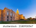 Sunset view of the beautiful Wyoming State capitol building at Wyoming