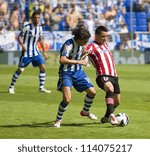 Small photo of BARCELONA, SPAIN - SEPTEMBER 16: Isma Lopez (R) of Athletic in action during the Spanish League match between Espanyol and Athletic Club, final score 3-3, on September 16, 2012, in Barcelona, Spain.