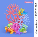 coral reef and fish. 3d vector... | Shutterstock .eps vector #1950931507