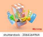 online market. grocery basket... | Shutterstock .eps vector #2066164964