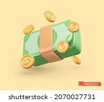 money. 3d render realistic... | Shutterstock .eps vector #2070027731
