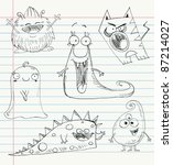 Vector Monster Doodles On A...