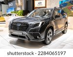 Small photo of Subaru Forester SUV car showcased at the Brussels Autosalon European Motor Show. Brussels, Belgium - January 13, 2023.