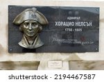 Small photo of A bas-relief in memory of Horatio Nelson, 1st Viscount Nelson is installed in the Yacht Club Marina Dinevi. Sveti Vlas, Bulgaria. Sunny Beach. ?August 25, 2022