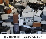 Old outdated computers ready to be recycled.