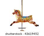 Horse from a musical fairground carousel, isolated on a pure white background.