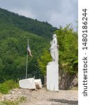 Small photo of VAGLI SOTTO, LUCCA, ITALY - AUGUST 8, 2019: A marble statue of US President Donald Trump in the Park of Honour and Dishonour near Vagli Lake, Garfagnana.