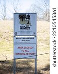 Small photo of BUSSEY BRAKE WILDLIFE MANAGEMENT AREA LOUISIANAUSA – FEBRUARY 28 2022: Sign at the Bussey Brake WMA, noting that the land is owned by the Louisiana Department of Wildlife and Fisheries and The Weyerha