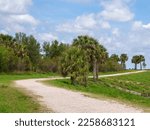 Small photo of Hiking trail winding across top of hill, formerly a landfill, in a nature preserve and stormwater abatement facility in southwest Florida, for themes of recreation and environmental engineering