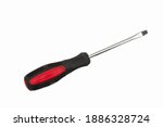 Black and red flat head screwdriver isolated on white with copy space