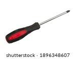 Black and red Phillips head screwdriver isolated on white with copy space