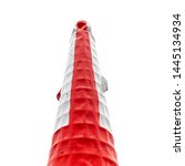 Small photo of Red white safe water spar buoy isolated on white background